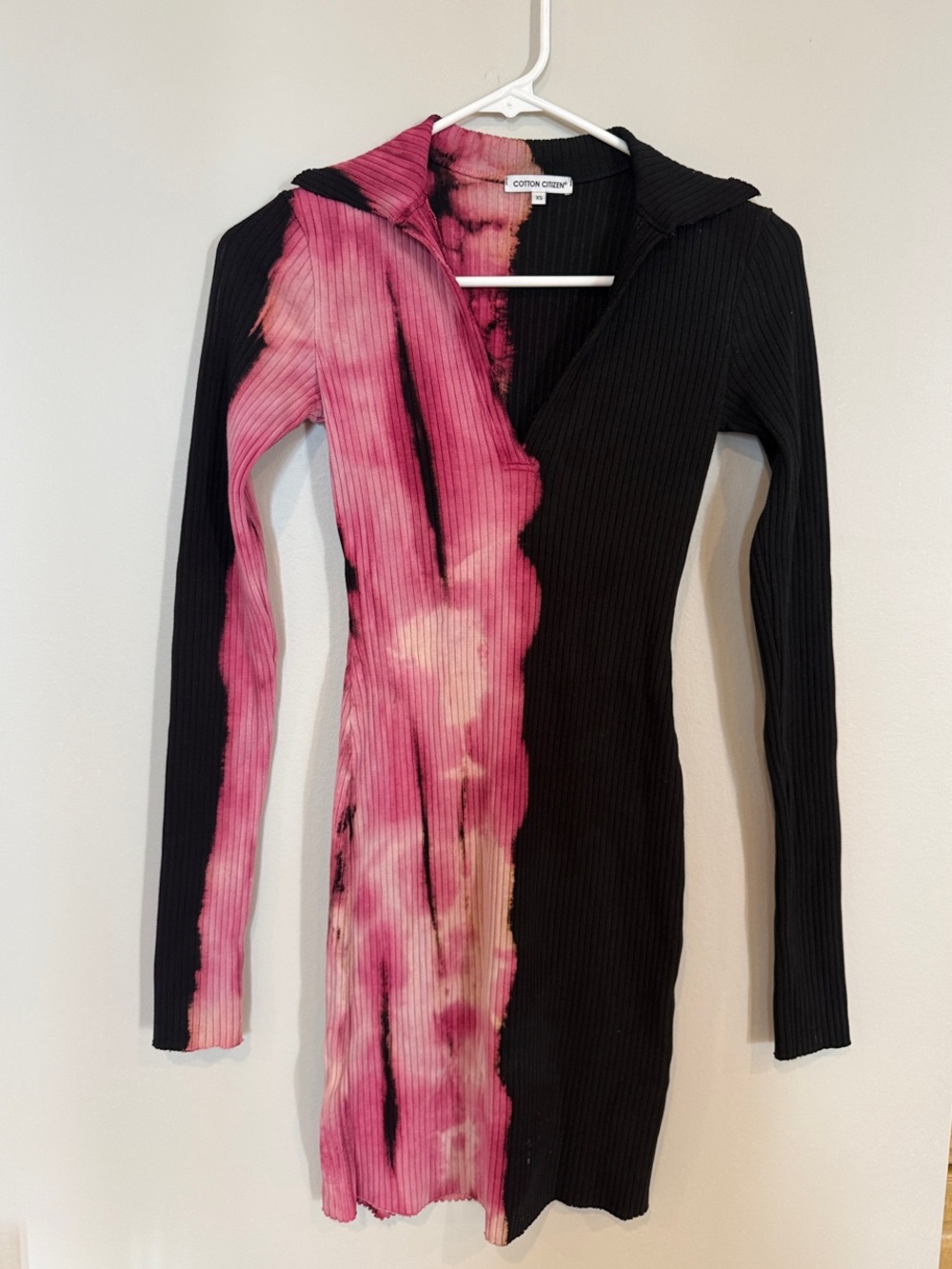 Cotton Citizen Black and Pink Tie-Dye Ribbed Long Sleeve Dress